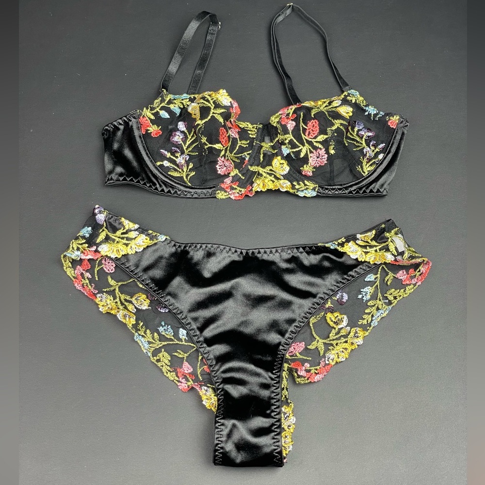 Black and Floral Lingerie Set